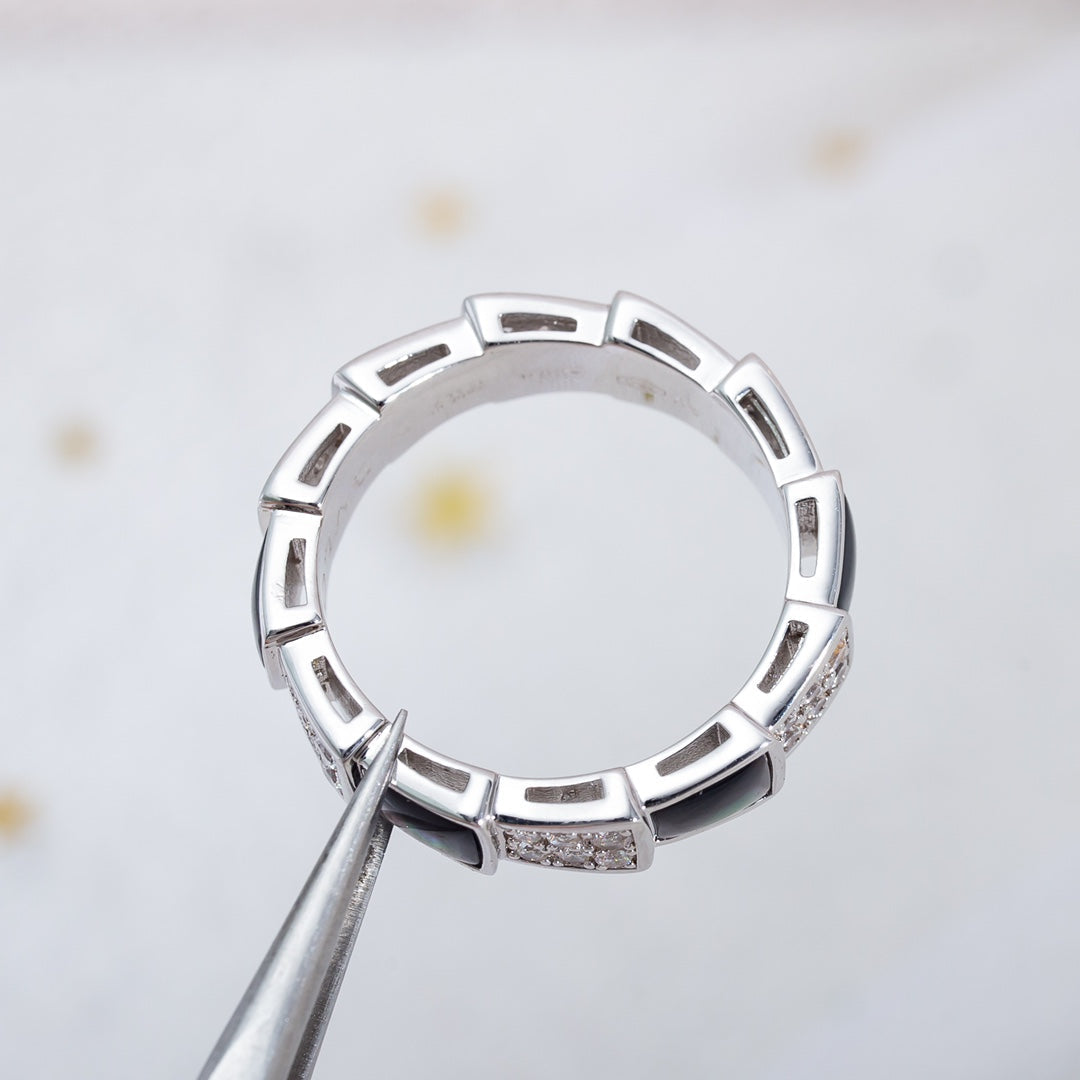Bvlgari Serpenti Ring Silver Cubic Zirconia Black MOP 4MM