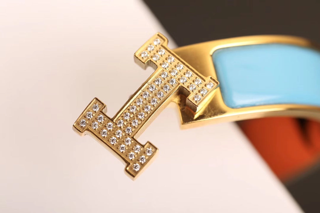Hermes H Cloud Blue Bracelet Gold Cubic Zirconia