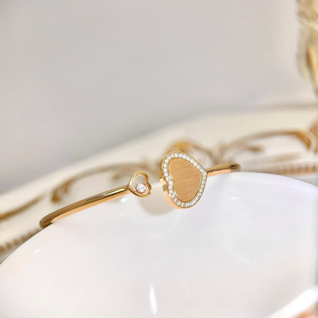 Chopard Happy Heart Bracelet Pink Gold Tiger Eye Cubic Zirconia