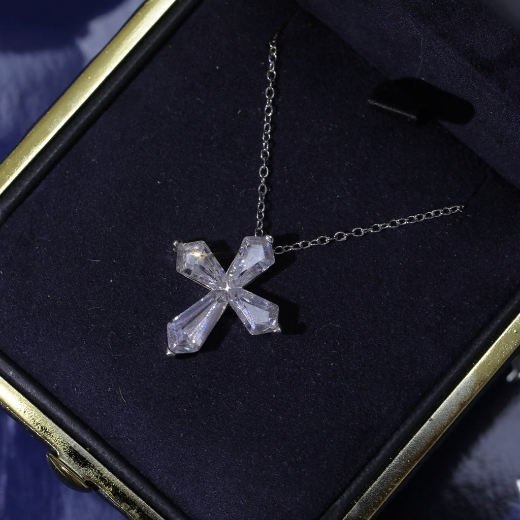 Graff Baguette Cut Silver Cubic Zirconia Cross Necklace