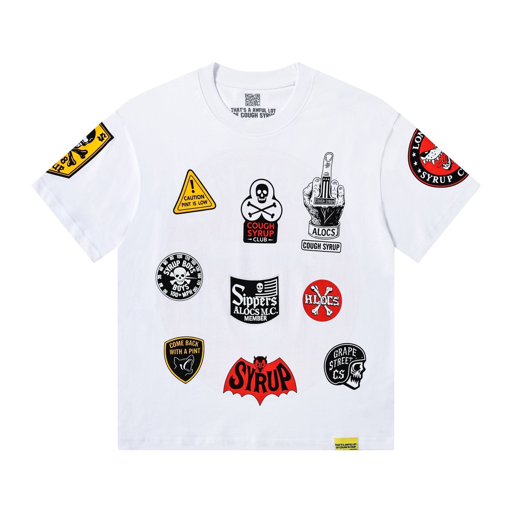 THAT'S A AWFUL LOT OF COUGH SYRUP Patch Graphic Short-Sleeve T-Shirt — front