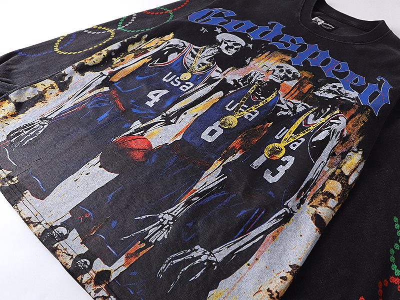 Godspeed Washed Black Graphic Long-Sleeve T-Shirt — detail