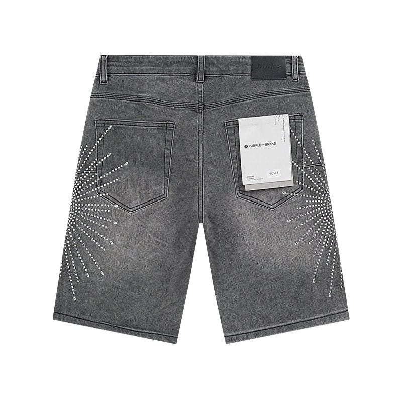 Purple Brand Rhinestone Burst Denim Shorts — back