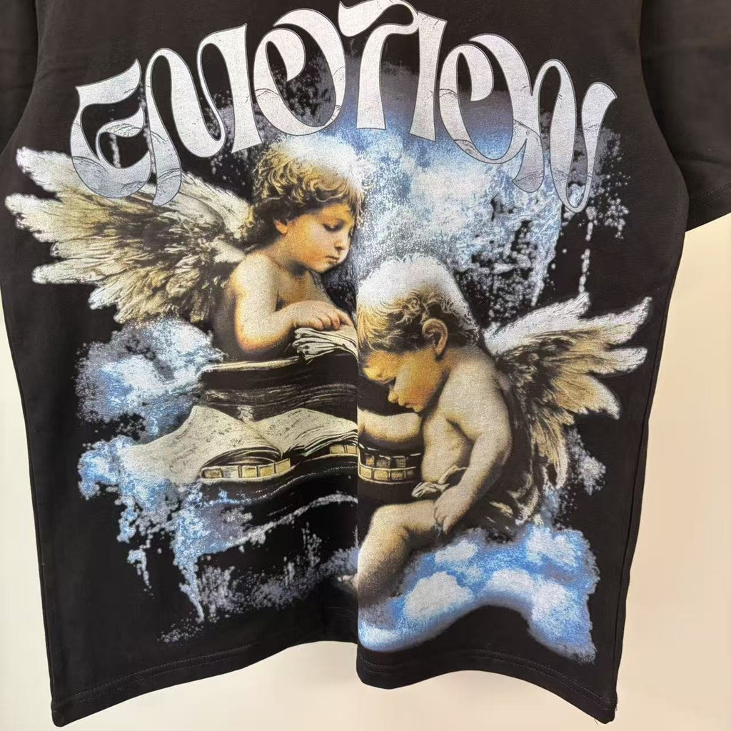 MIXED EMOTION Black Cherub Abstract Graphic T-Shirt — detail