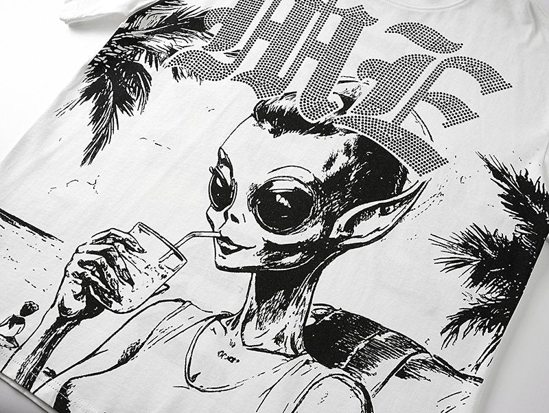 Mixed Emotions Alien Palm Tree Graphic T-Shirt — detail