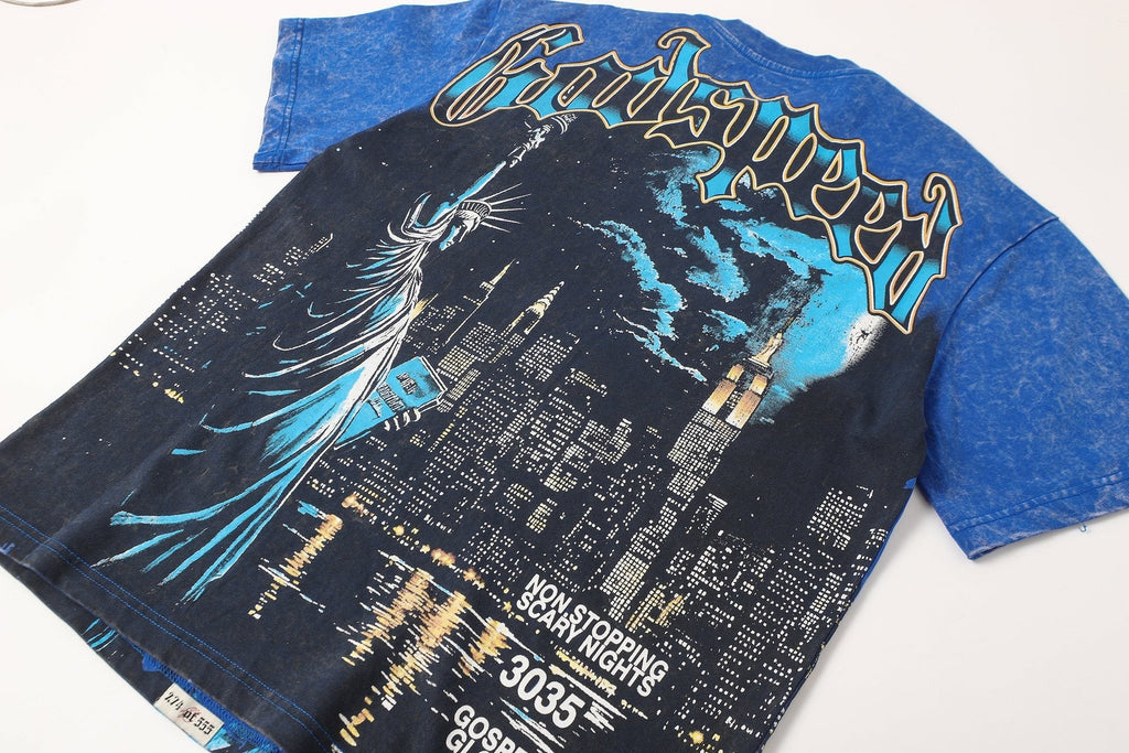 Godspeed Statue of Liberty Skyline Graphic T-Shirt — detail
