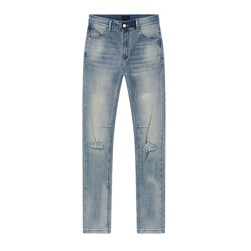 R+A Light Blue Distressed Jeans — front