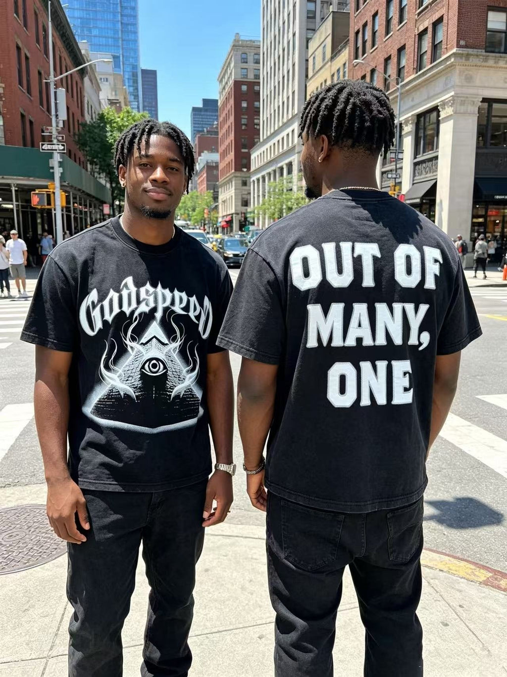 Godspeed Out of Many One Washed Black Graphic T-Shirt — context