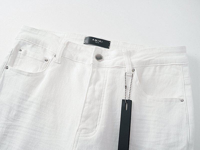 AMIRI White Distressed Ribbed Panel Jeans — detail