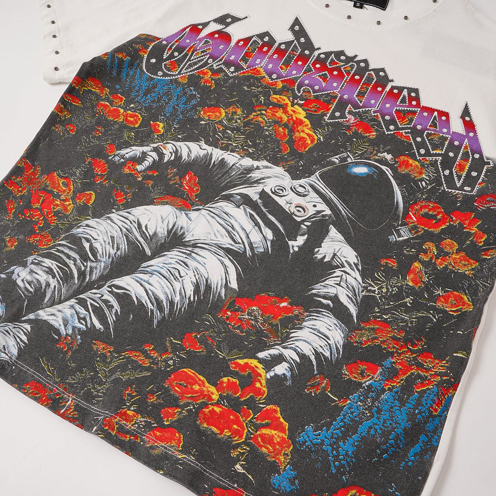 Godspeed Astronaut Flowers Studded Short-Sleeve T-Shirt — detail