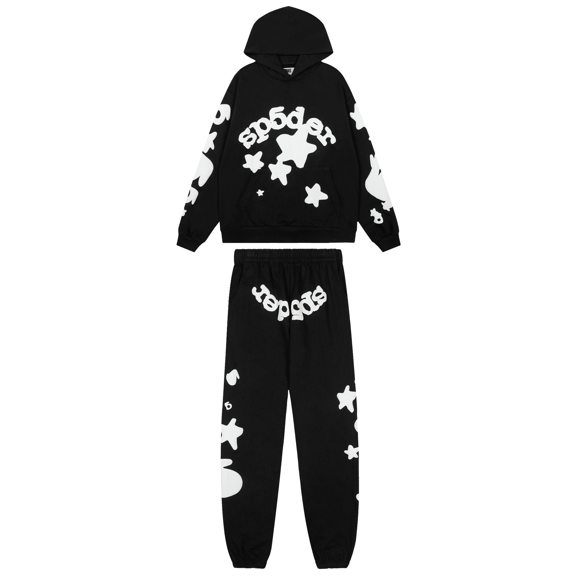 Sp5der Black Graphic Hoodie & Jogger Matching Set — hero