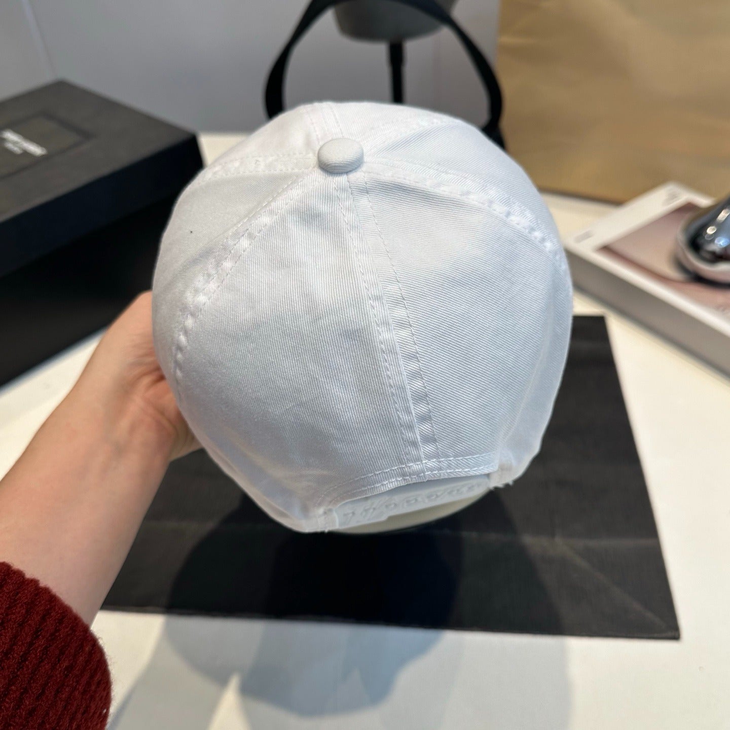 Distressed Cotton Baseball Cap with Tonal Embroidery — White