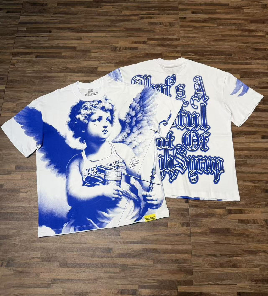THAT'S A AWFUL LOT OF COUGH SYRUP Angel Gothic Text Graphic T-Shirt — context