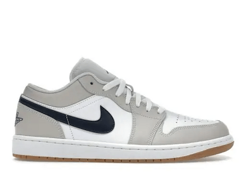 Jordan 1 Low Midnight Navy Neutral Grey Sneakers - 360-degree rotating WebP